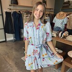 entro Striped Flower Print Mini Dress w/ Belt