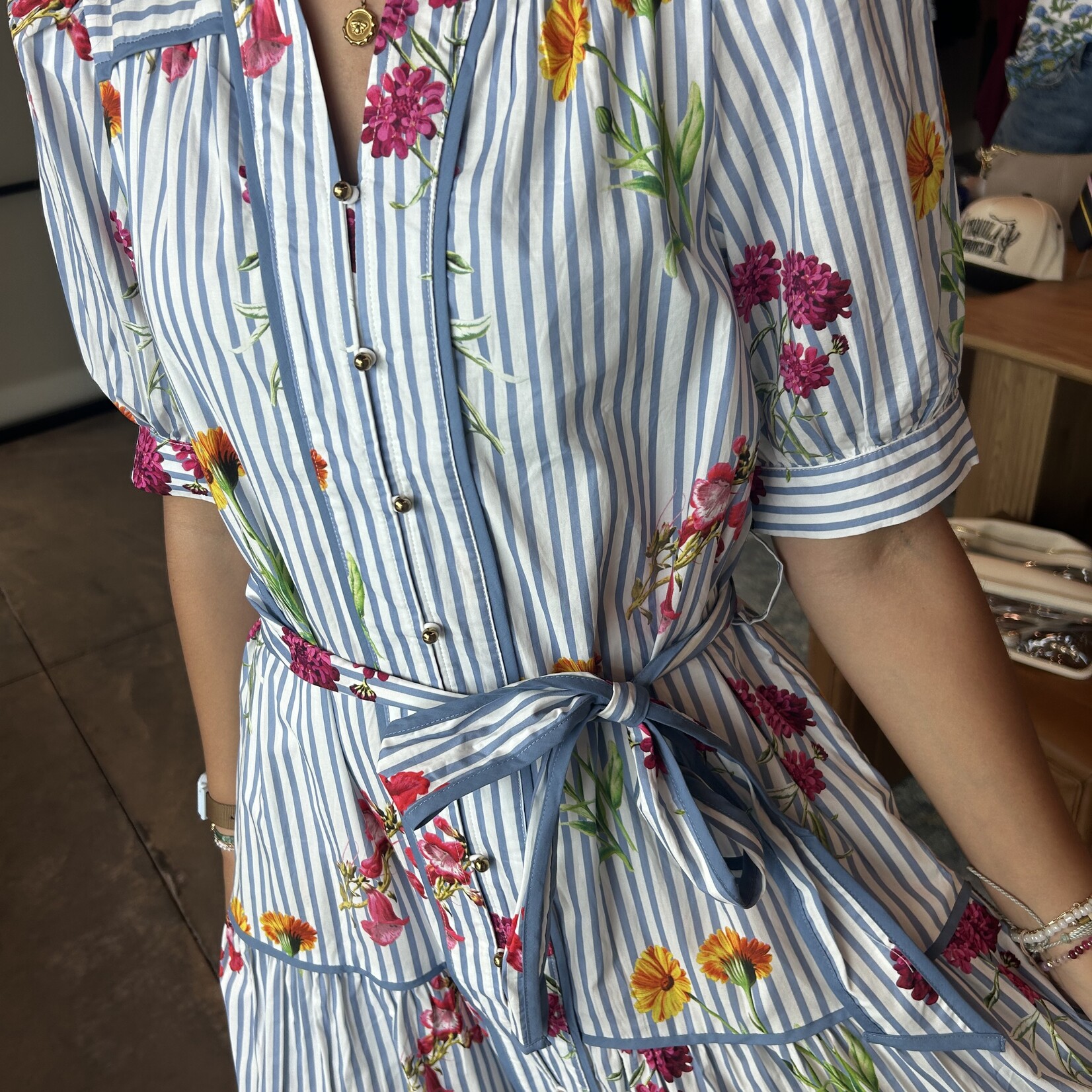 entro Striped Flower Print Mini Dress w/ Belt