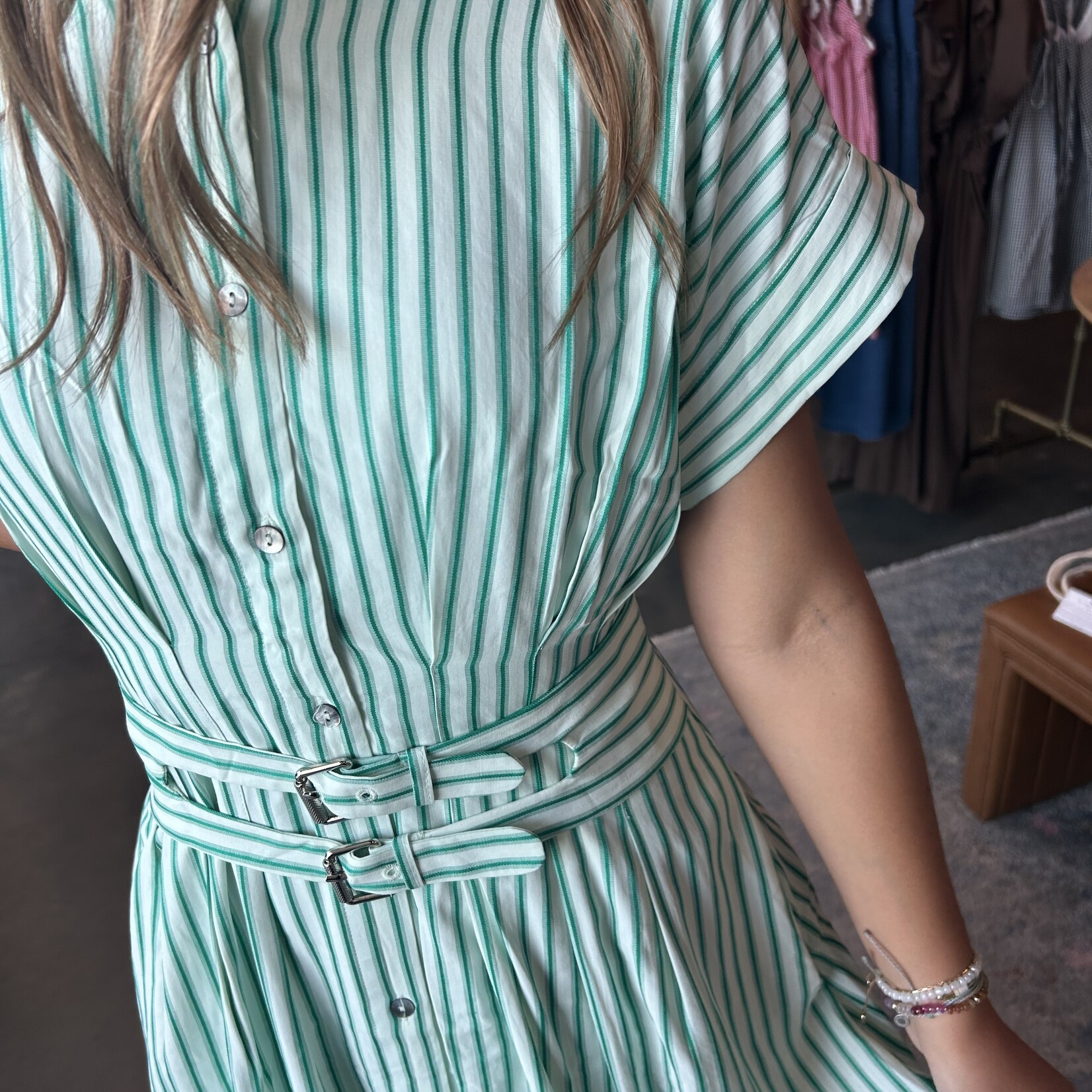 entro Belt Detail Striped Midi Dress