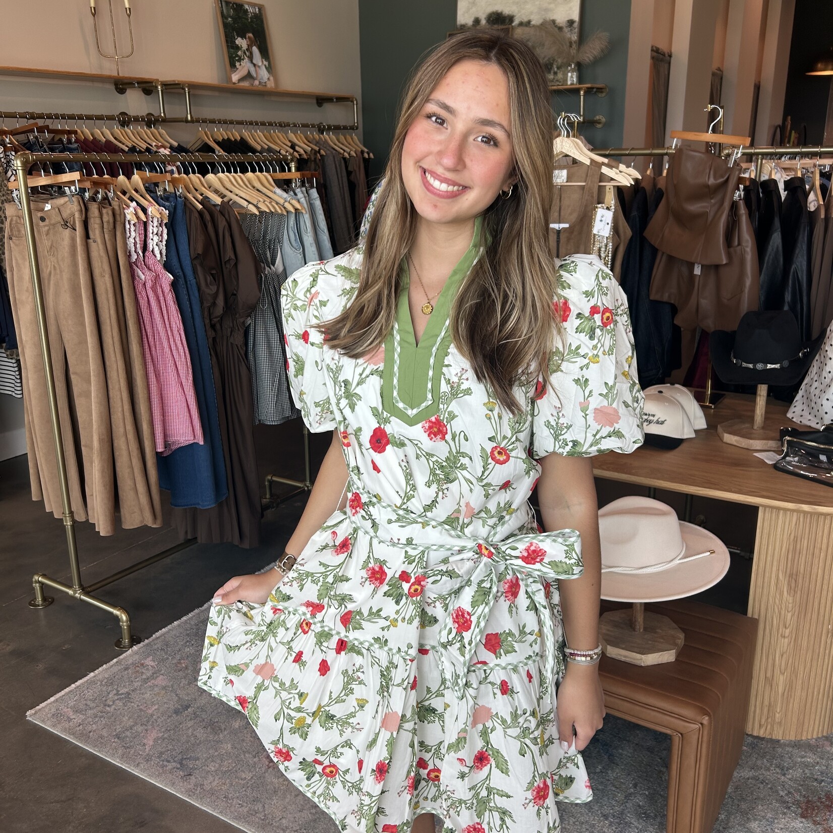 entro Floral Print Tie Waist Mini Dress