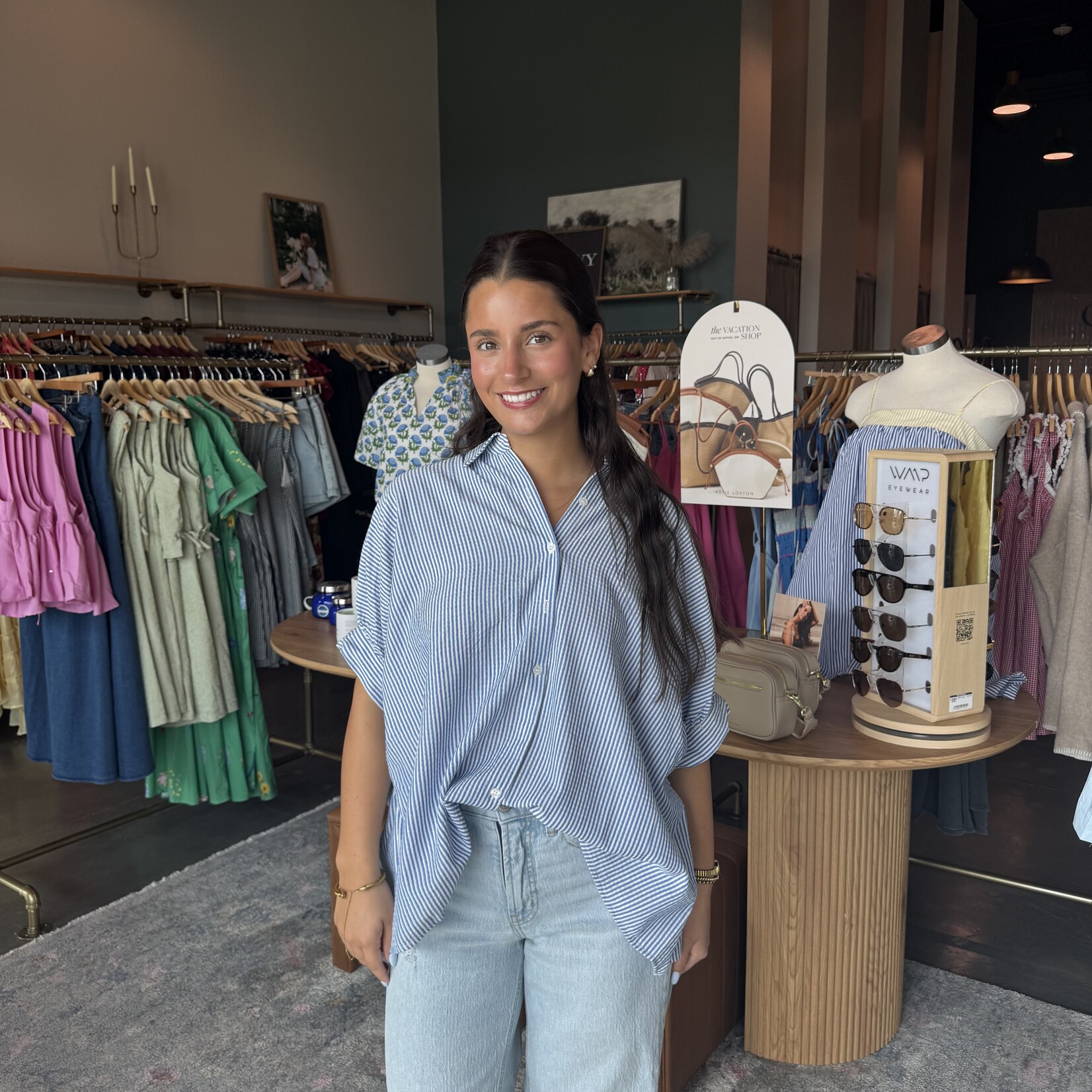 hyfve Drop Shoulder Striped Button Down Top