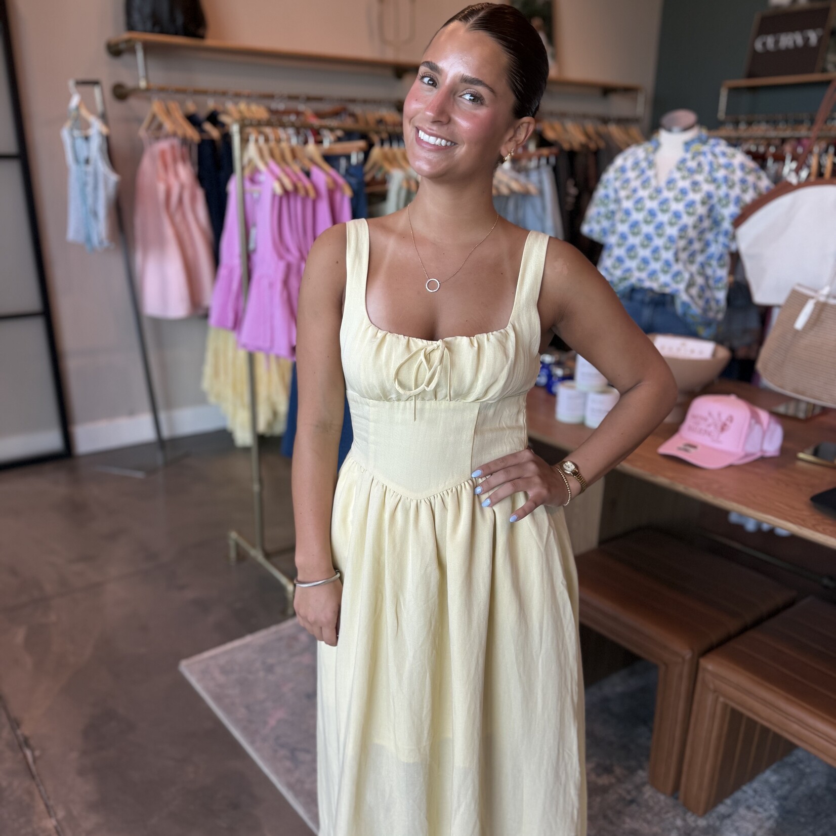 Front Tie Corset Midi Dress