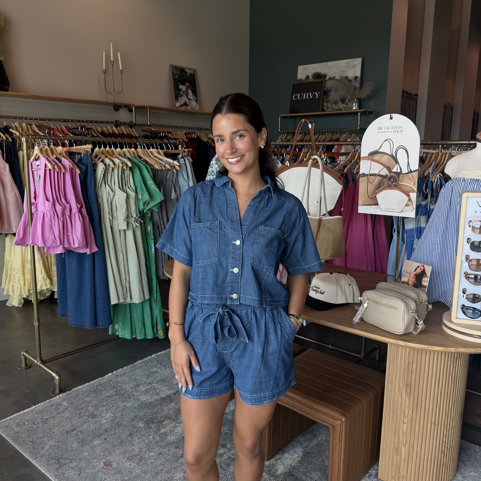 Faux Denim Boxy Top and Shorts Set