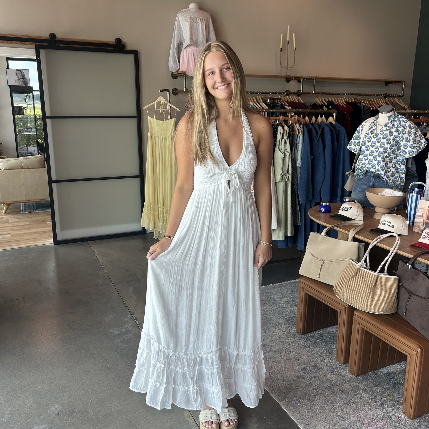 hyfve Ruffle Hem Halter Maxi Dress