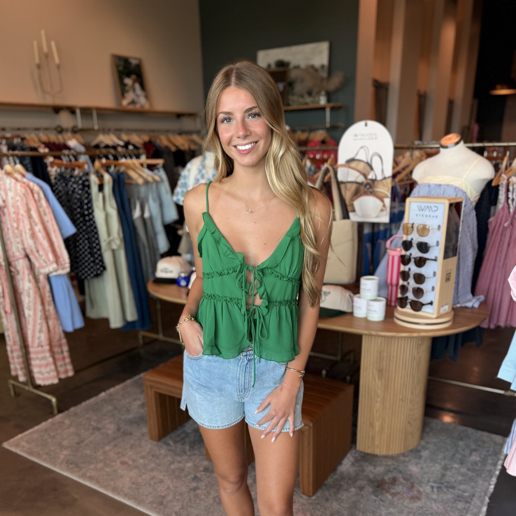 hyfve Ruffle Detail Tie Front Tank Top