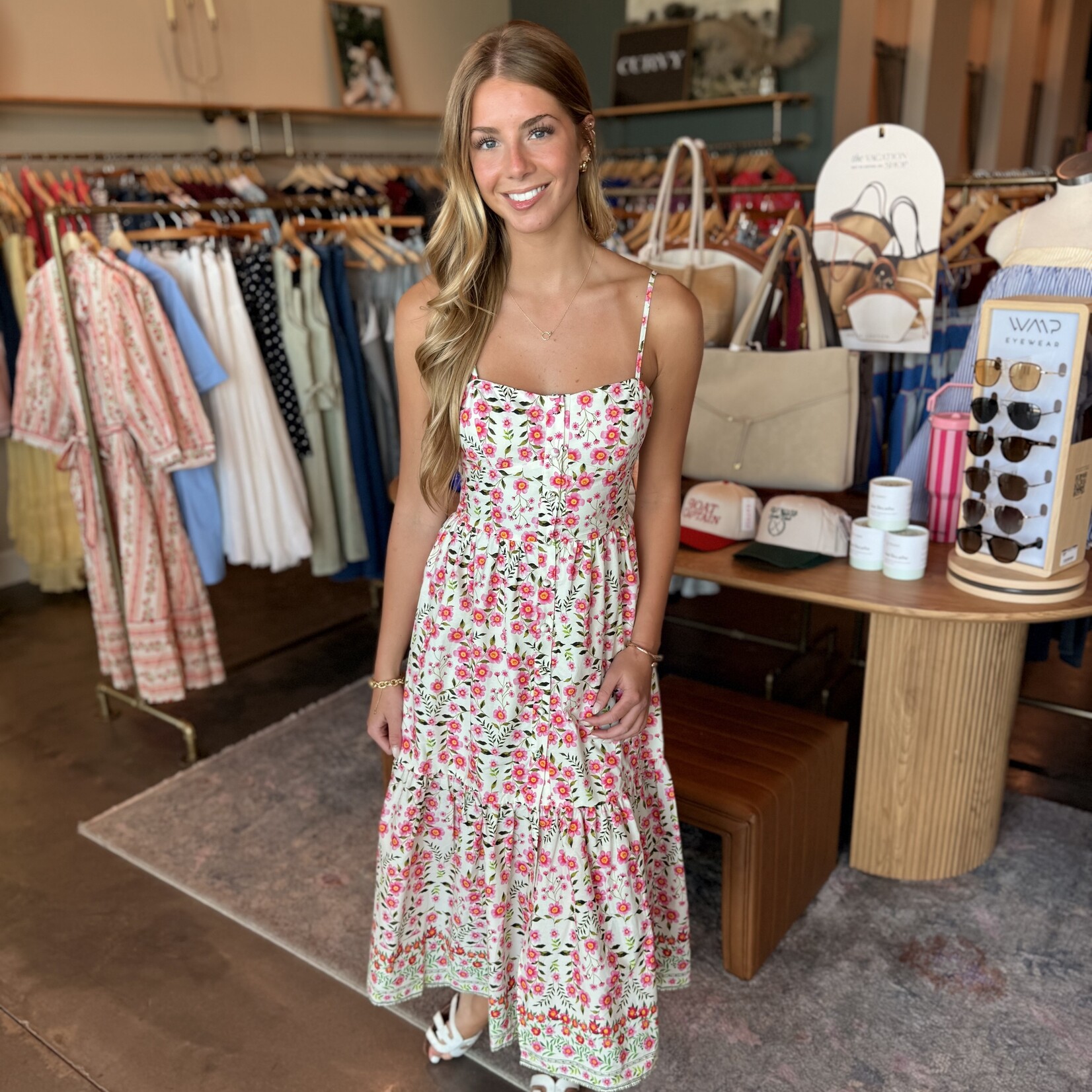 hyfve Flower Print Corset Top Midi Dress