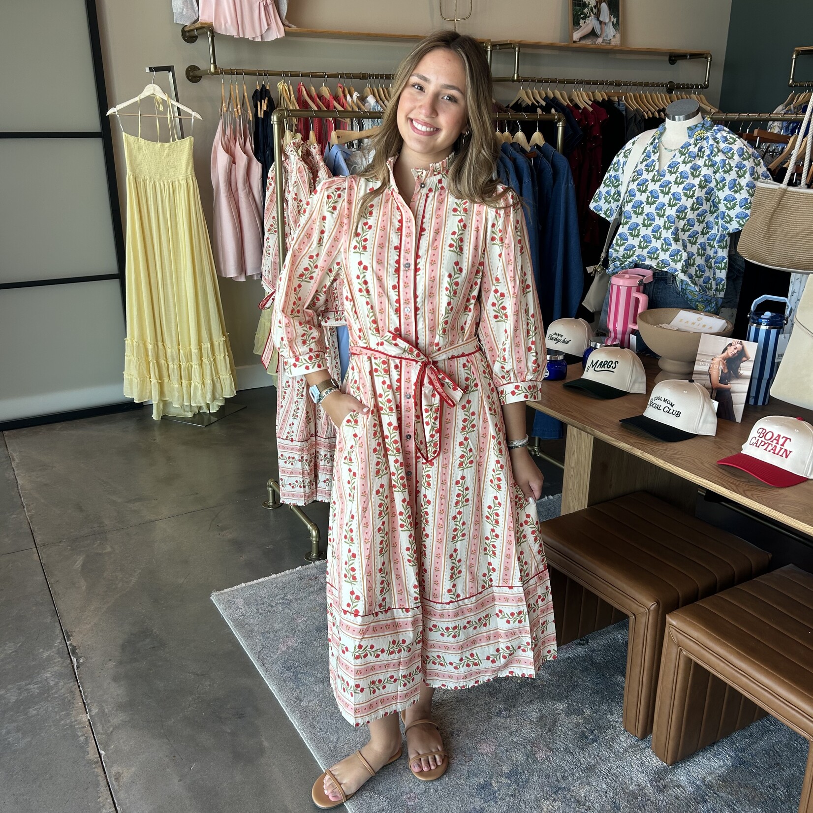 entro Flower Print Ruffle Collar Belted Maxi Dress