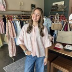 entro 3/4 Sleeve Striped Button Down Top