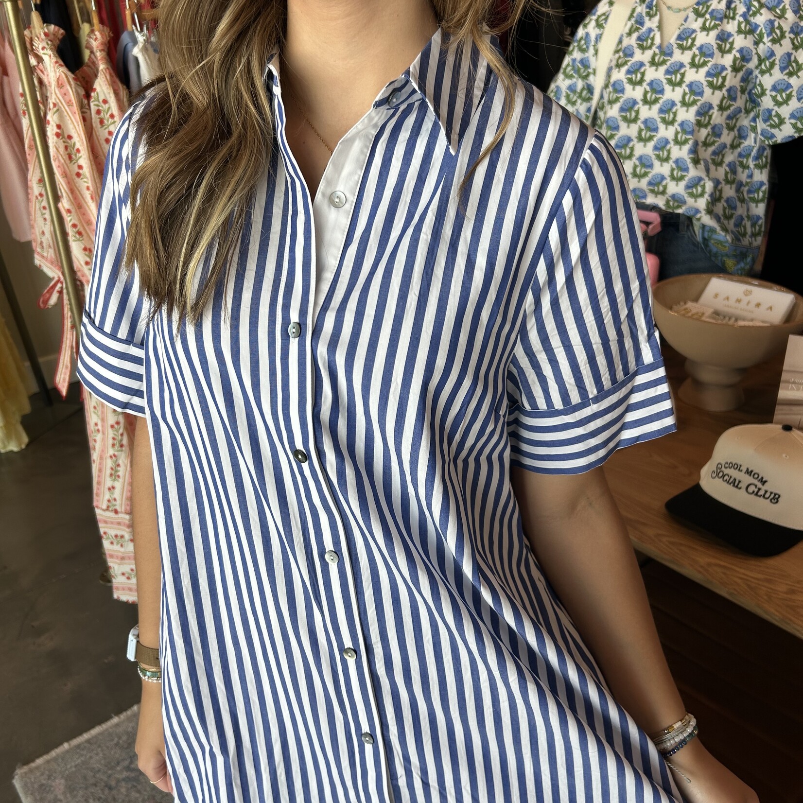 entro Button Down Striped Flowy Maxi Dress