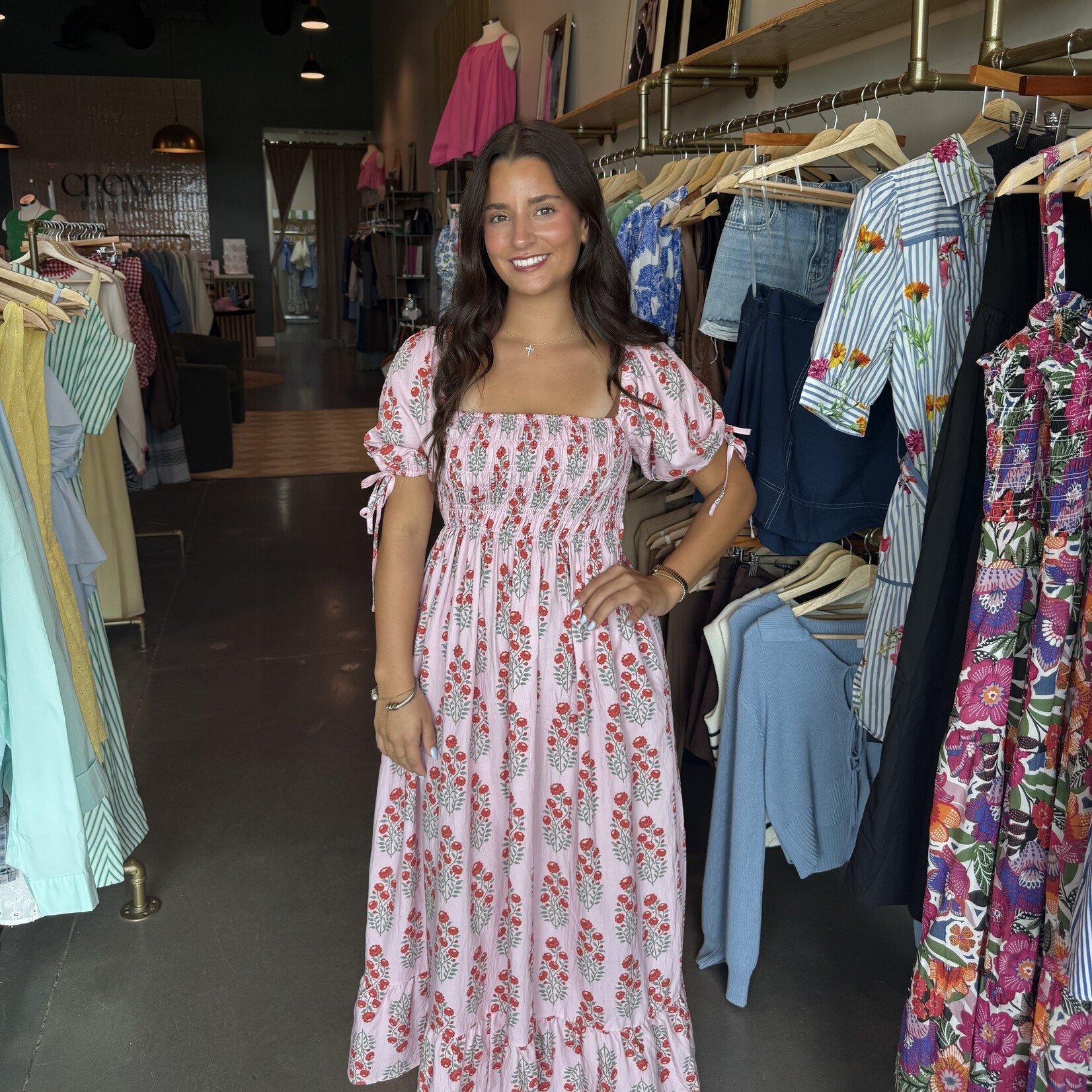 tcec Floral Smocked Bodice Midi Dress