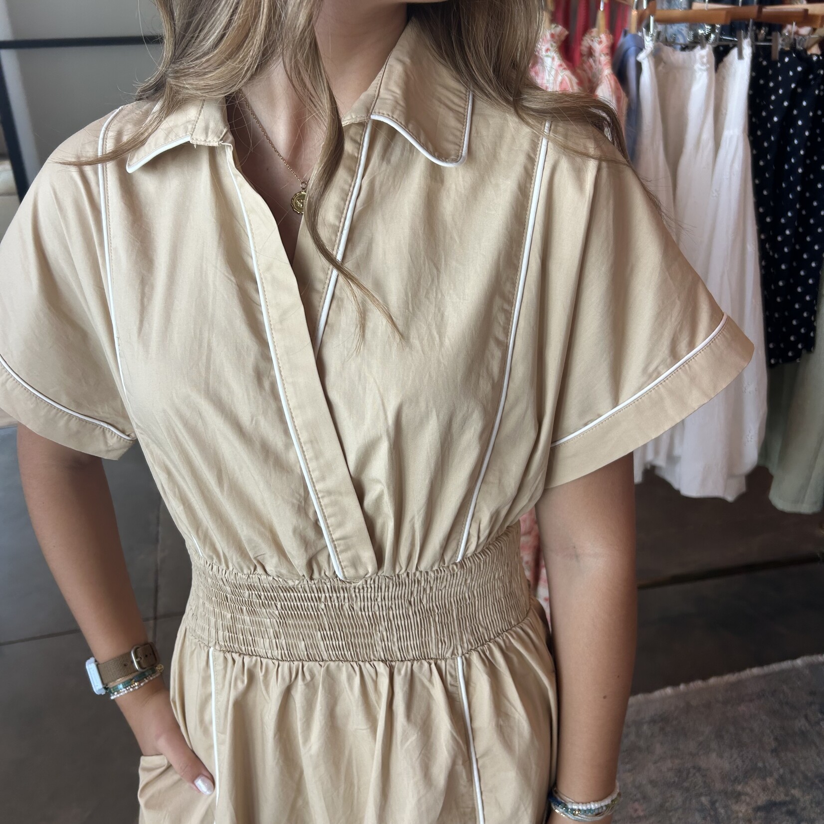 lalavon V-neck Elastic Waist Maxi Dress