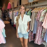 lalavon Puff Sleeve Top w/ Contrast Texture Detail