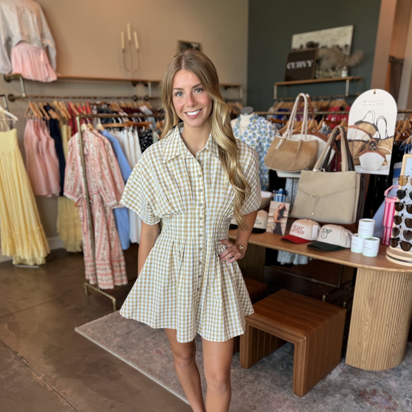 miou muse Gingham Snitched Waist Mini Dress