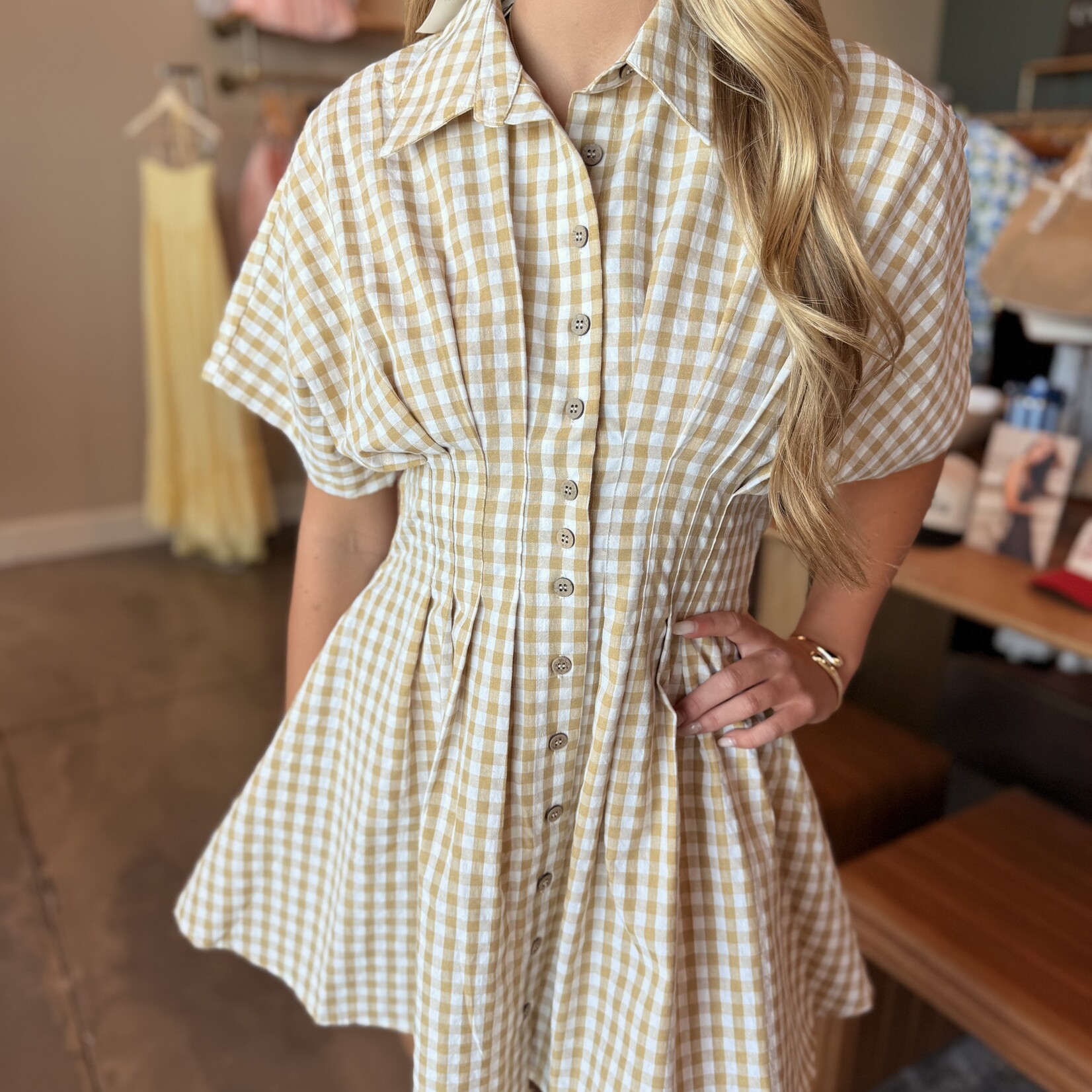 miou muse Gingham Snitched Waist Mini Dress