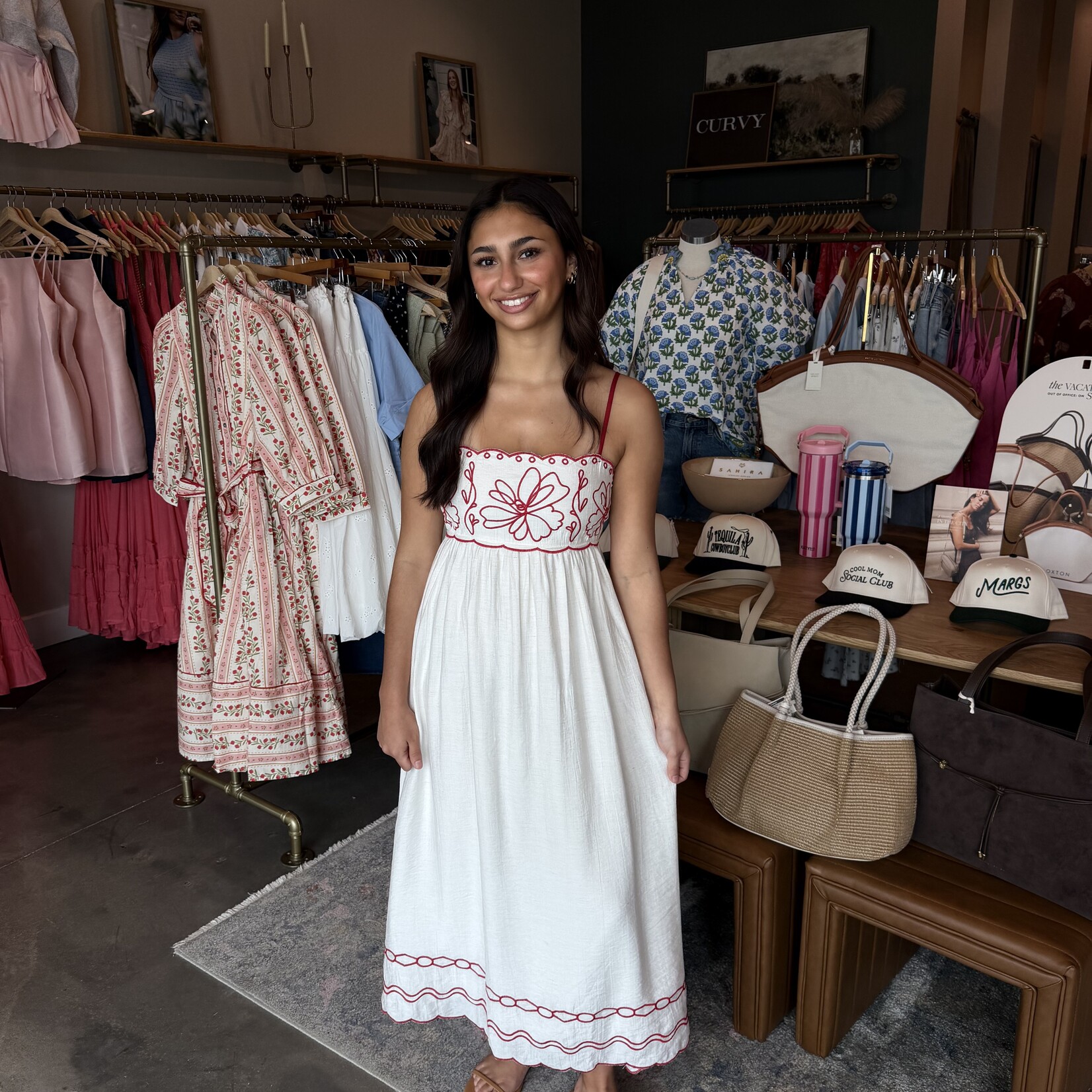 Floral Embroidered Scalloped Midi Dress