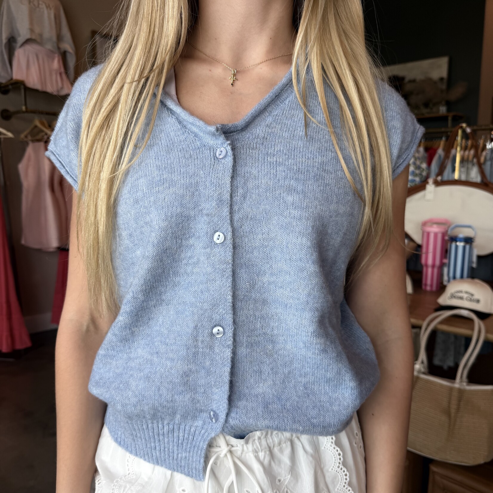 Raw Edge Sleeveless Knit Cardigan