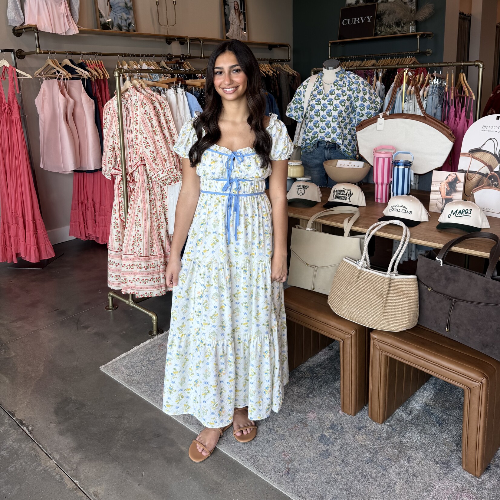 Floral Contrast Tie Midi Dress