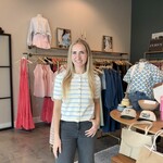 hyfve Striped Knit Short Sleeve Sweater w/ Gold Buttons