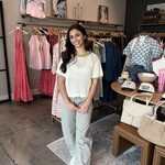 miou muse Open Knit Scallop Trim Short Sleeve Sweater