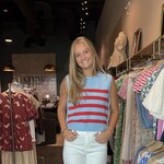 entro Stripe Print Knit Top w/ Gold Buttons