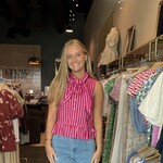 entro Tie Neck Striped Button Down Top