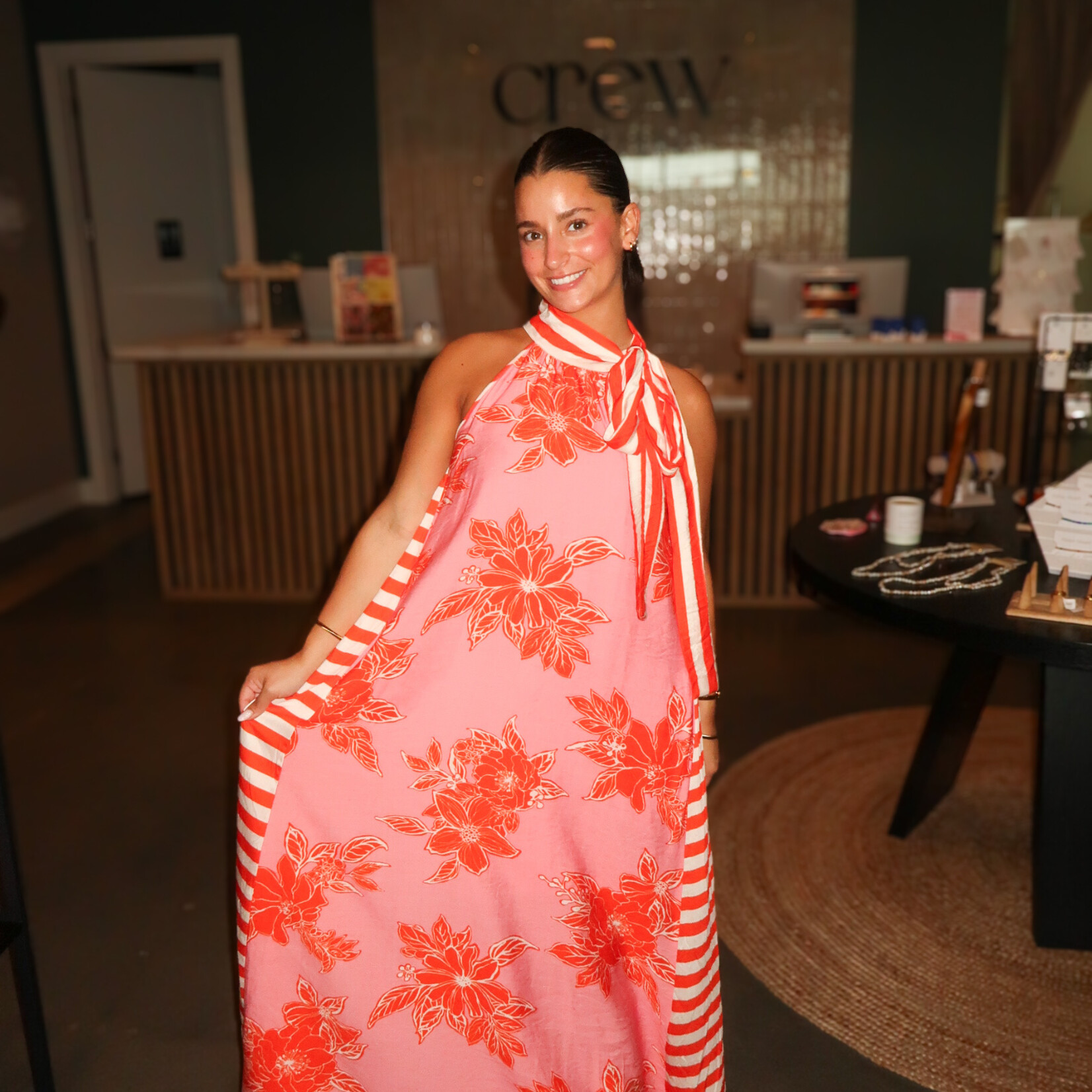 entro Mix Print Tie Neck Maxi Dress