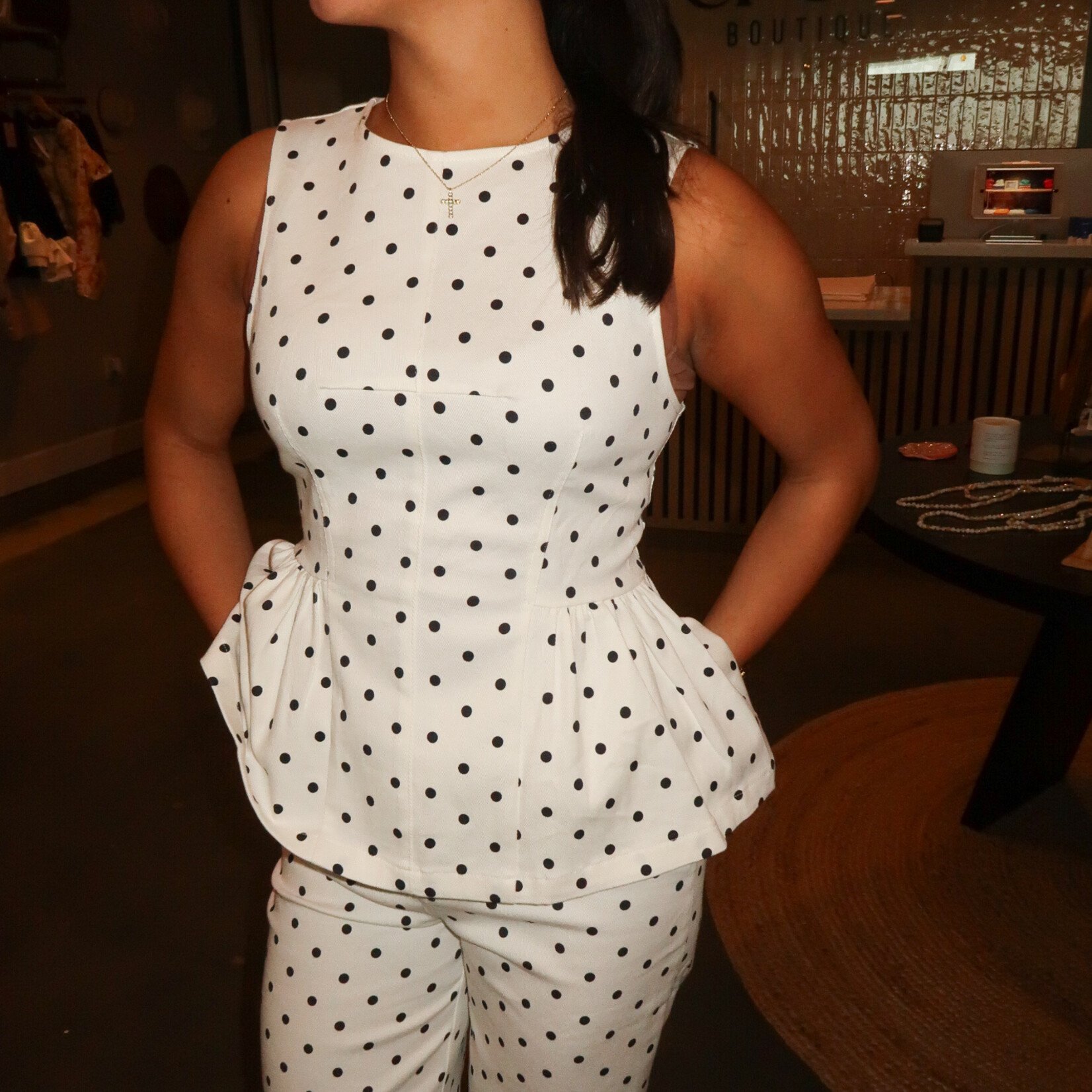 entro Polka Dot Denim Pants Set