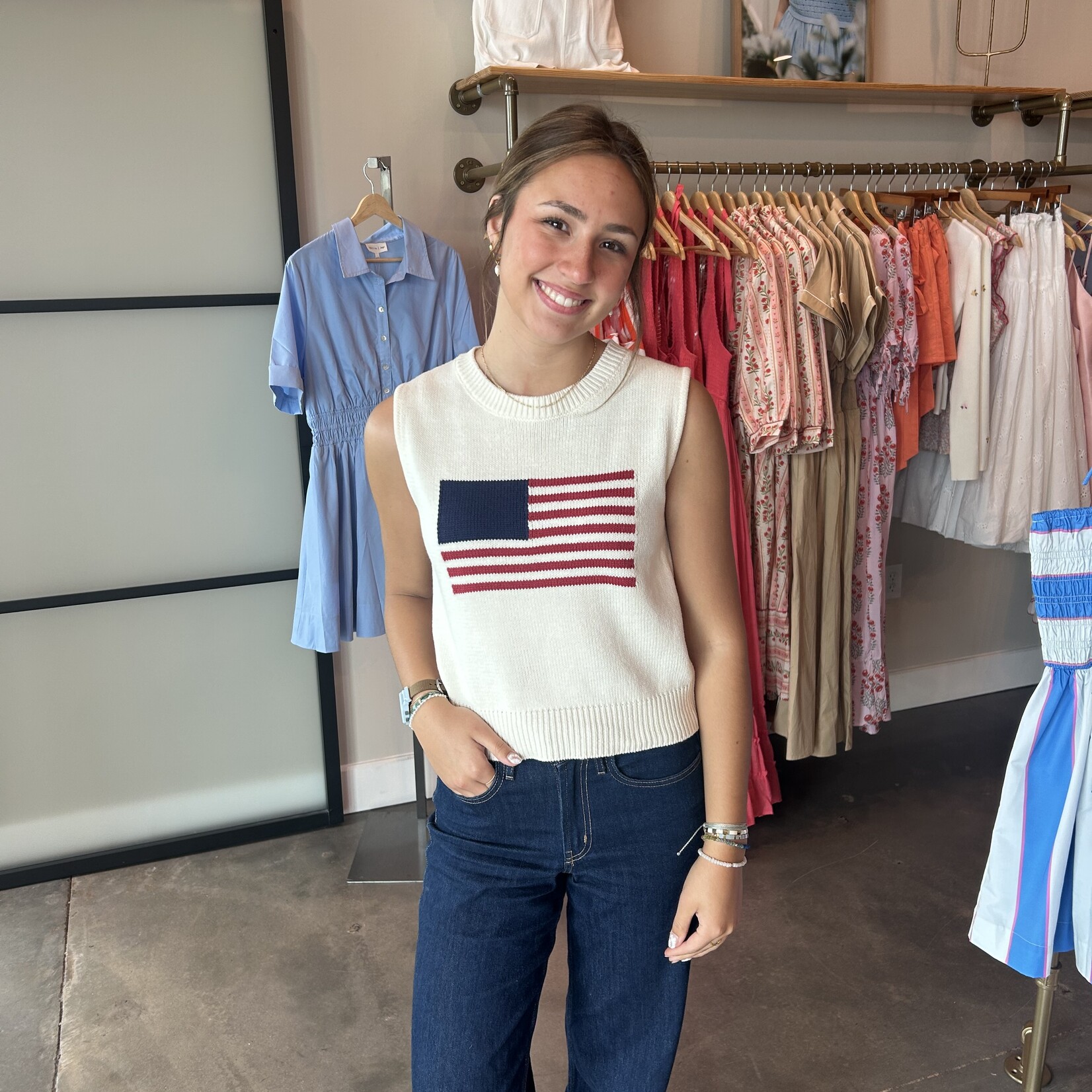 needii Flag Print Sweater Top