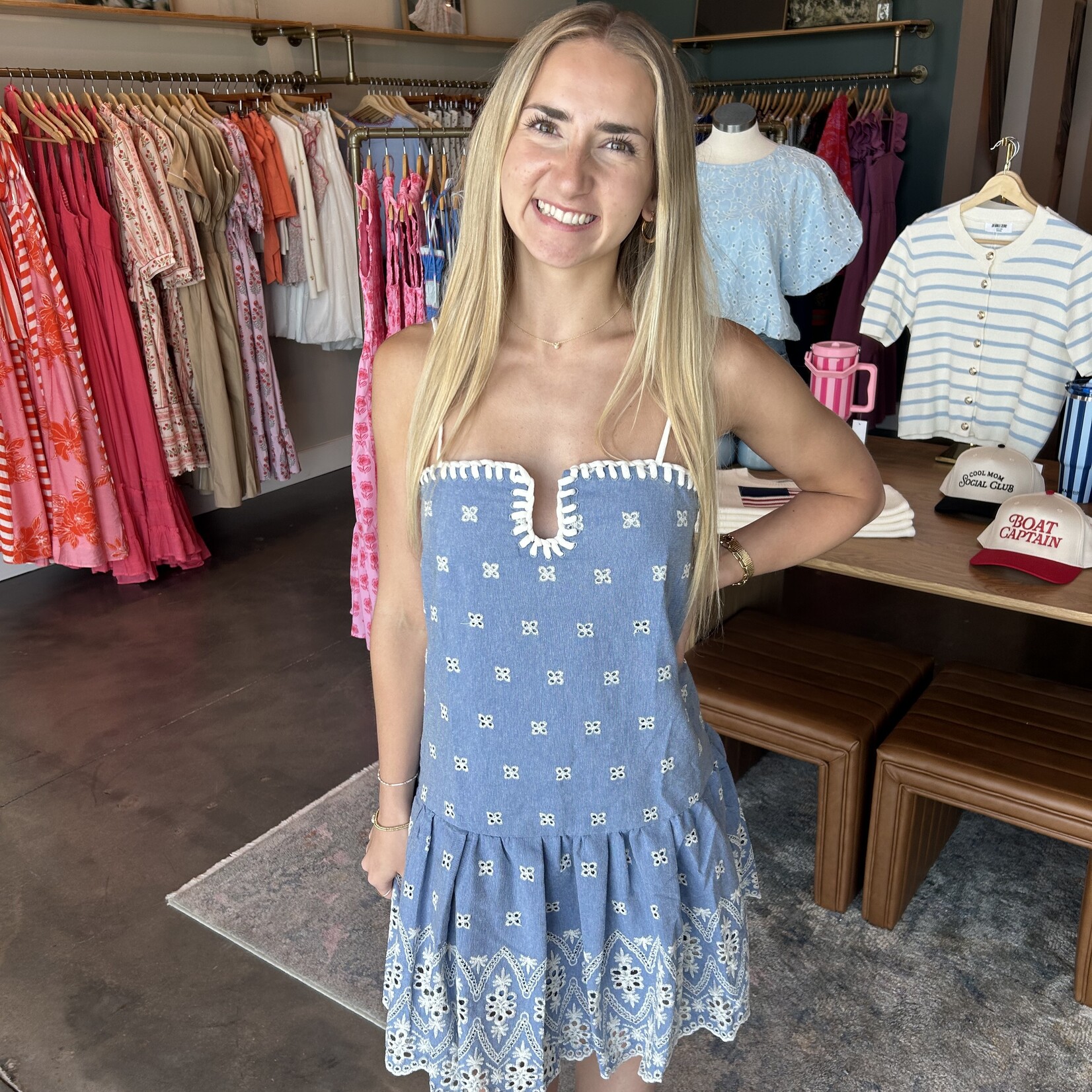 tcec Embroidered Detail Denim Mini Dress