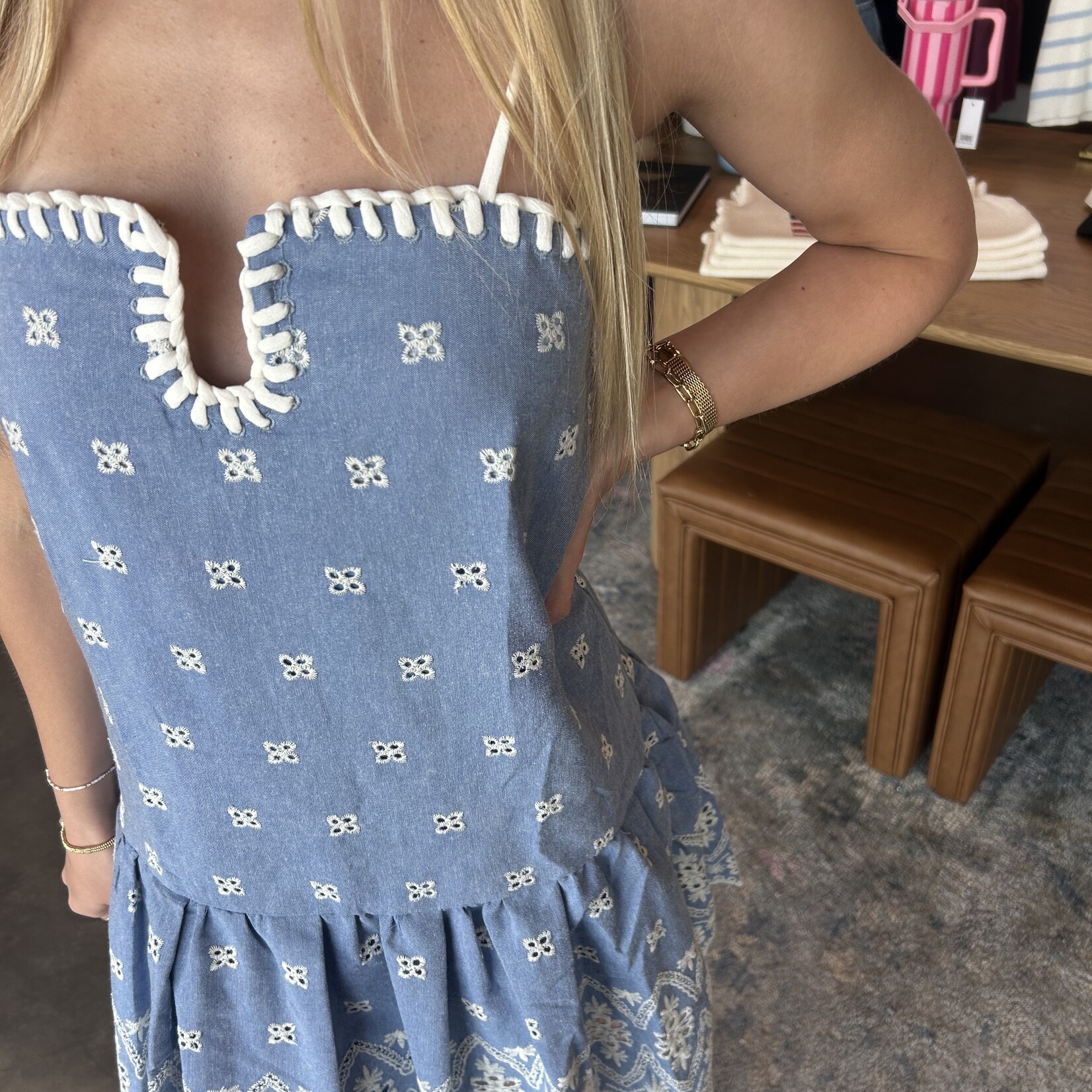 tcec Embroidered Detail Denim Mini Dress