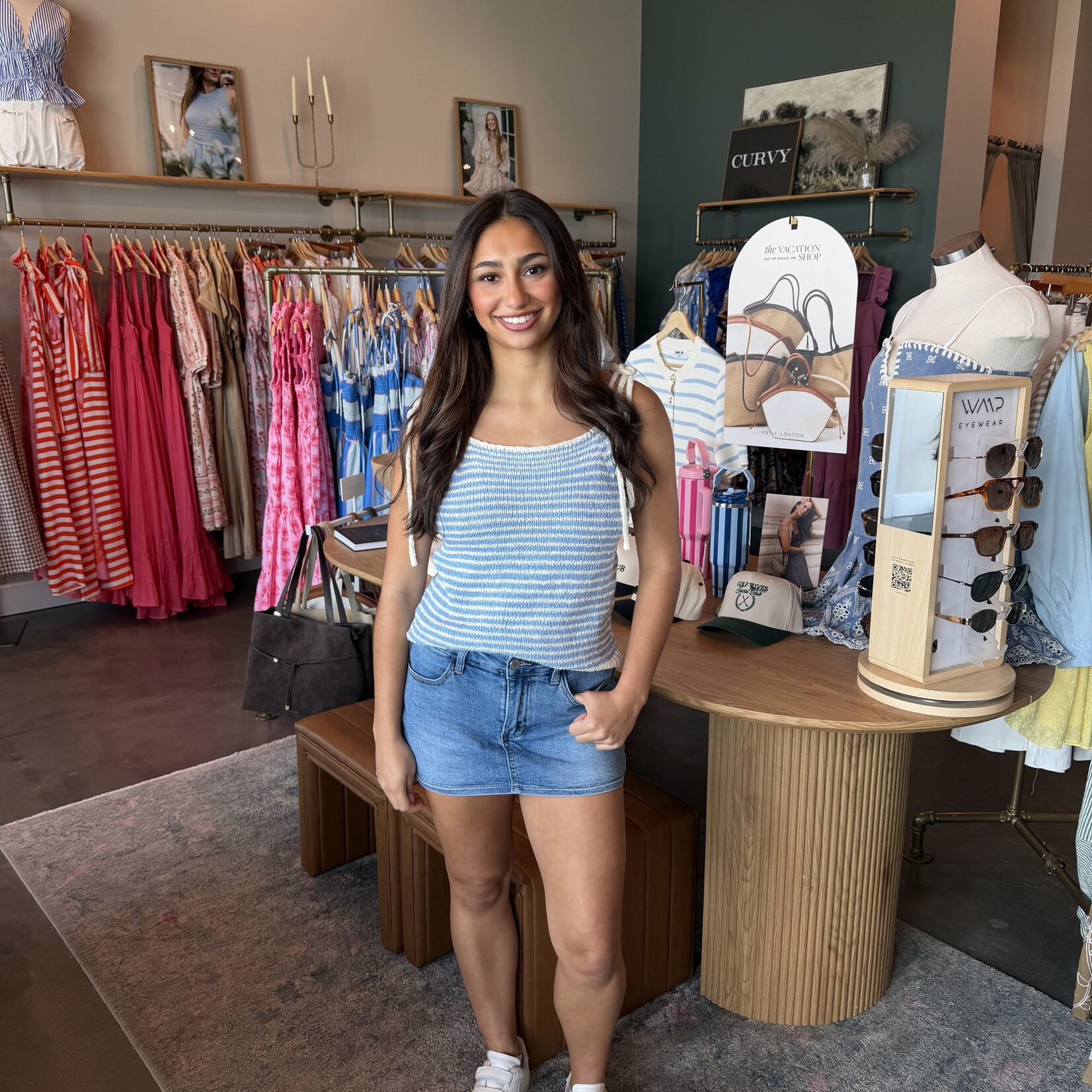 Stripe Crochet Tie Strap Cami