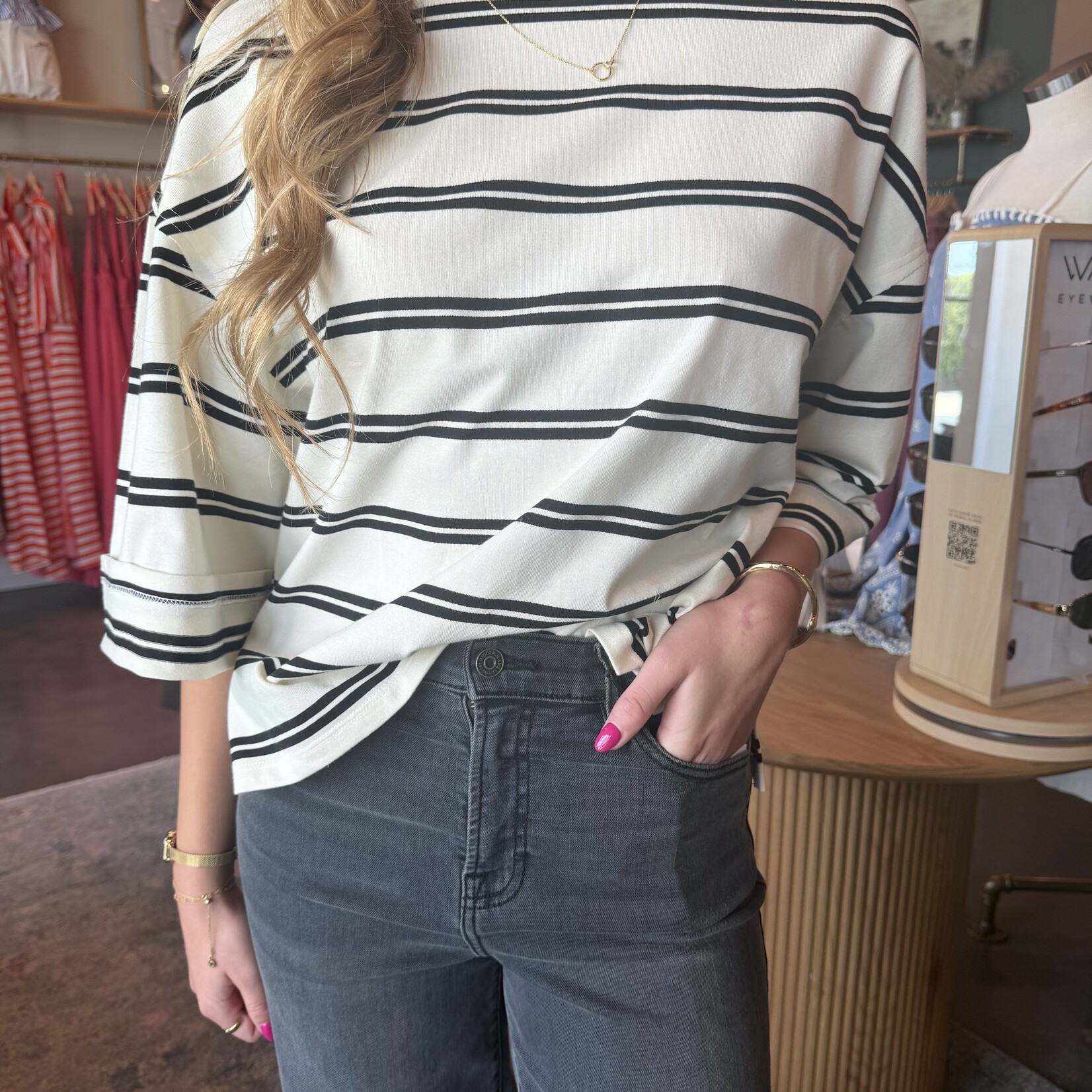 Raw Edge Cuff Sleeve Top