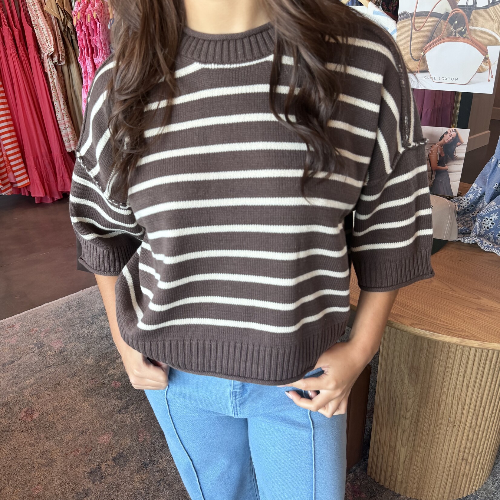 Raw Edge Short Sleeve Sweater