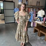 hyfve Floral Embroidered Puff Sleeve Midi Dress