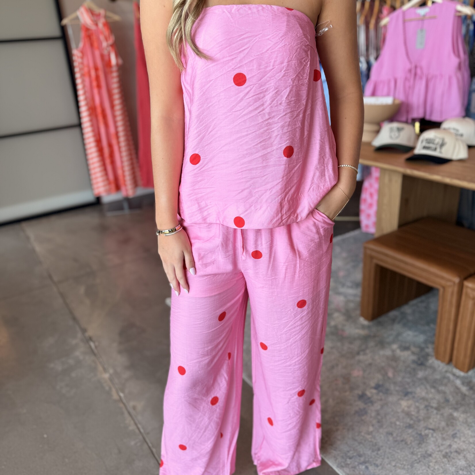 entro Polka Dot Strapless Top and Pants Set