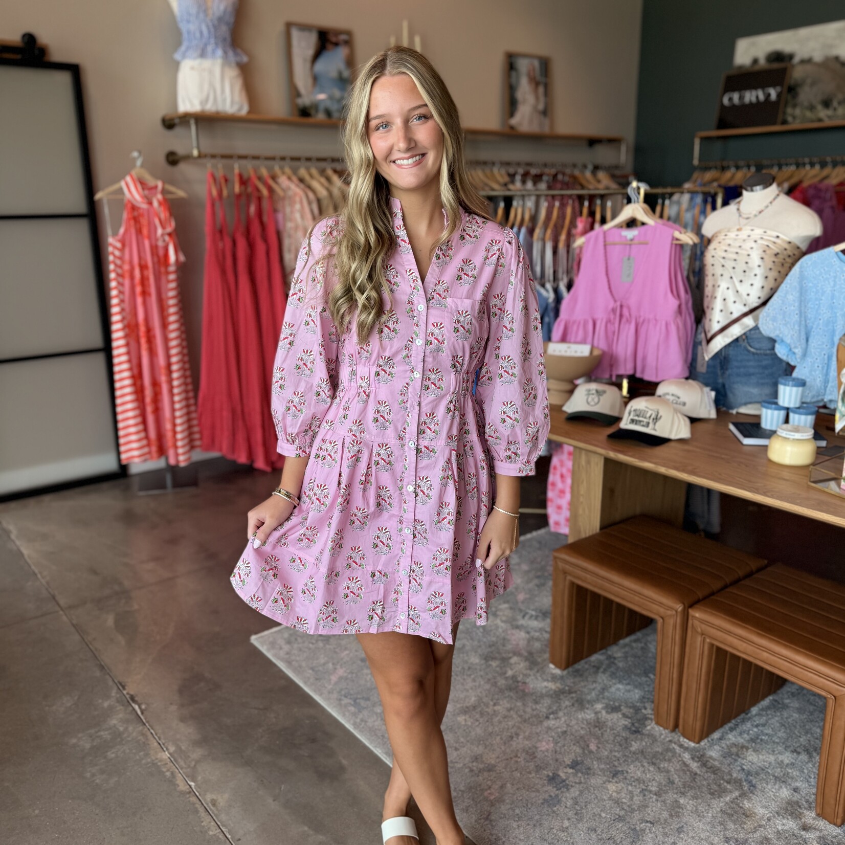 entro Sleeved Button Up Floral Mini