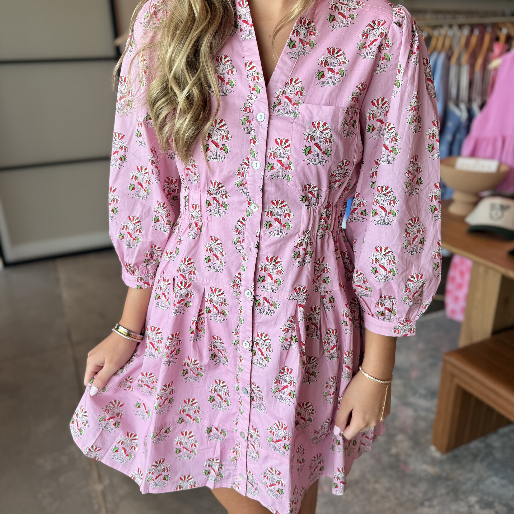 entro Sleeved Button Up Floral Mini