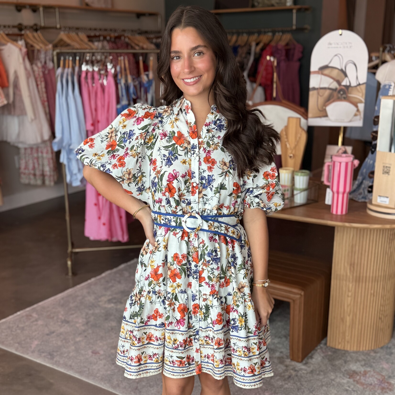 Rose Floral Belted Mini Dress