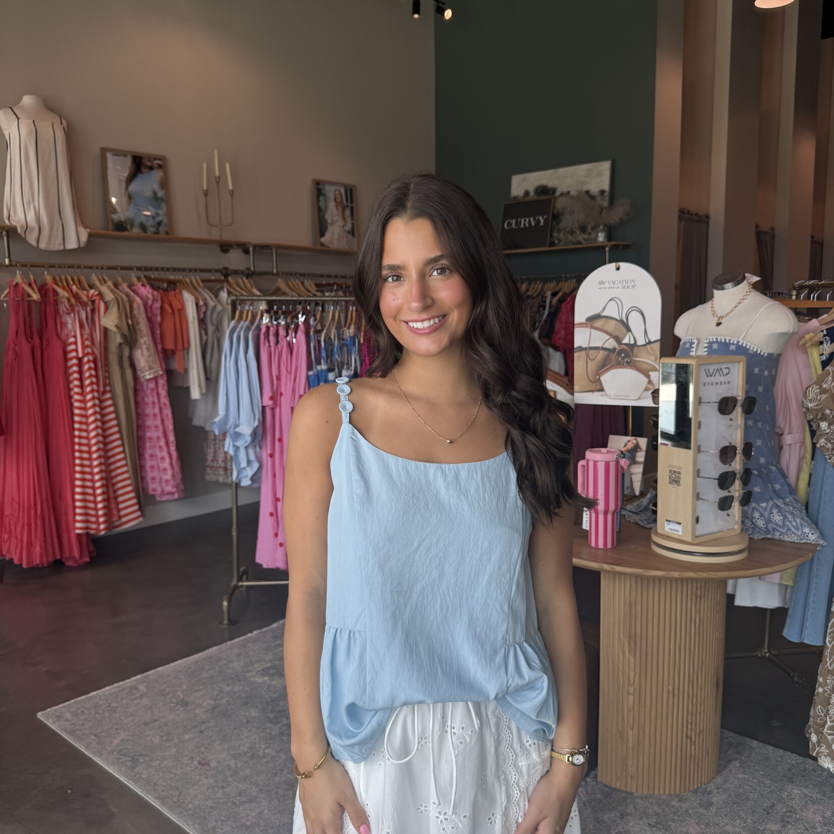 naked zebra Button Detail Ruffle Tank