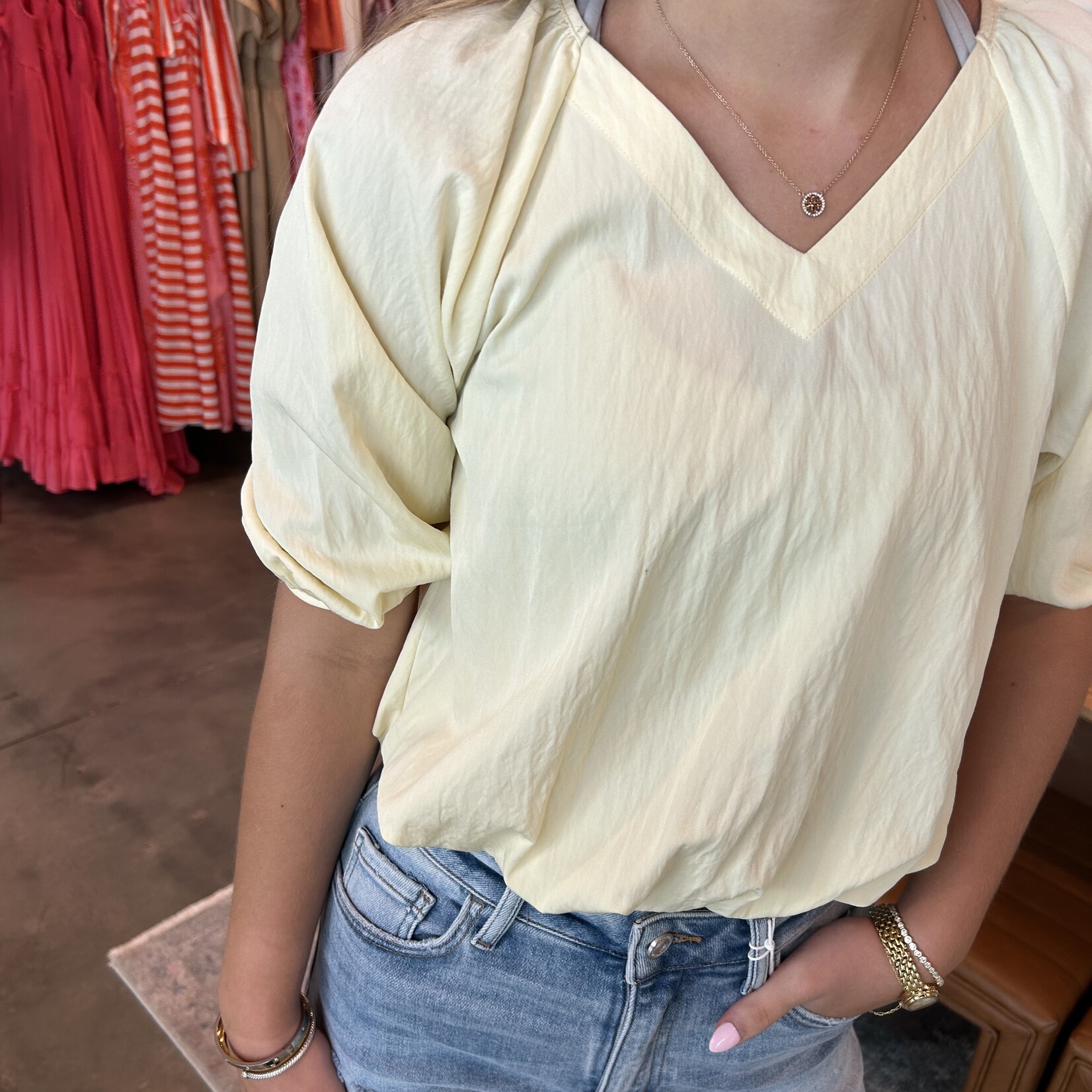 naked zebra Puff Sleeve V-Neck Blouse