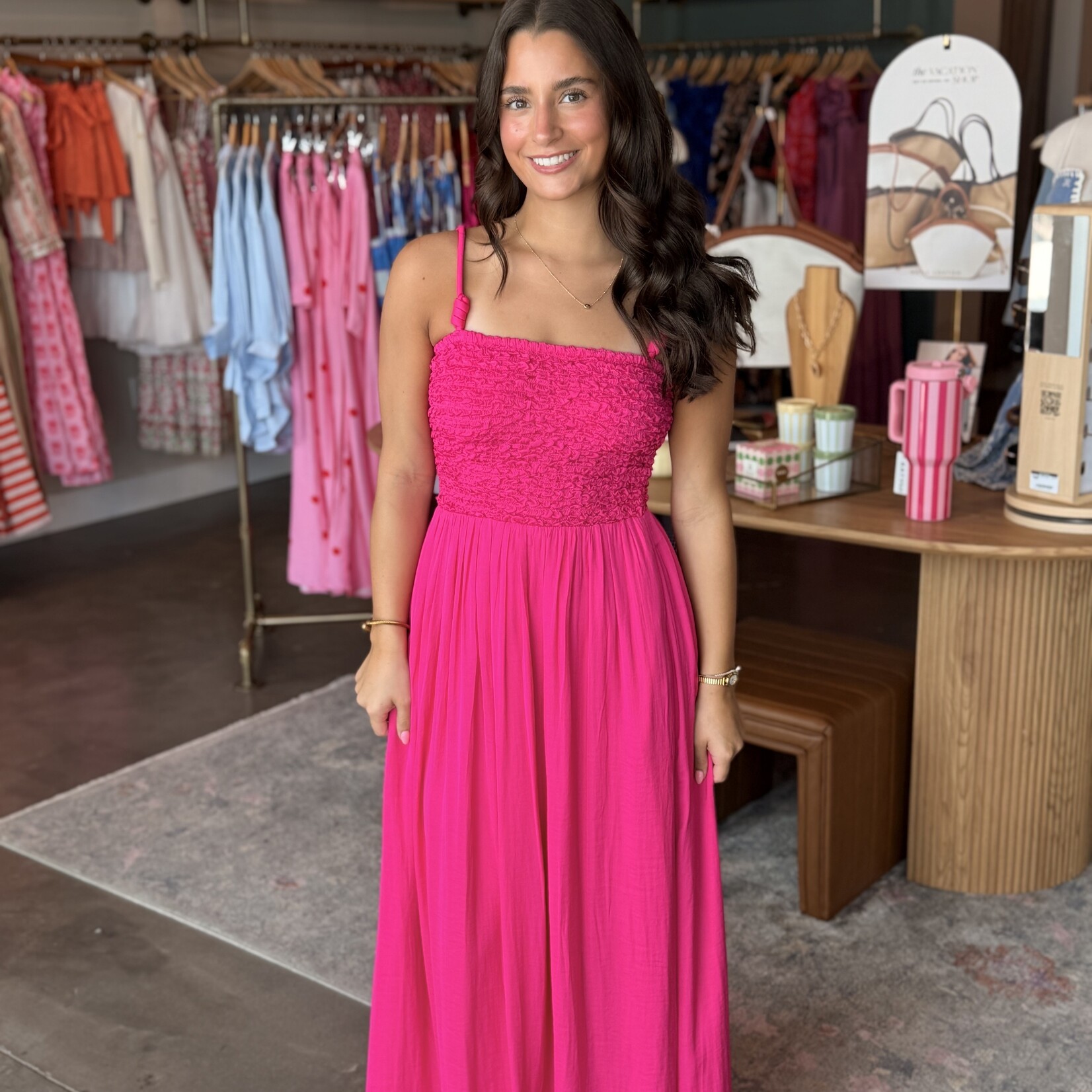 naked zebra Smocked Maxi Dress w/ Cord Strap
