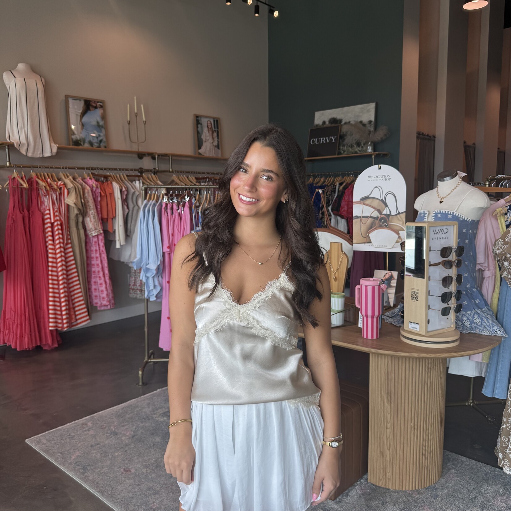 naked zebra V-Neck Lace Trim Tank Top
