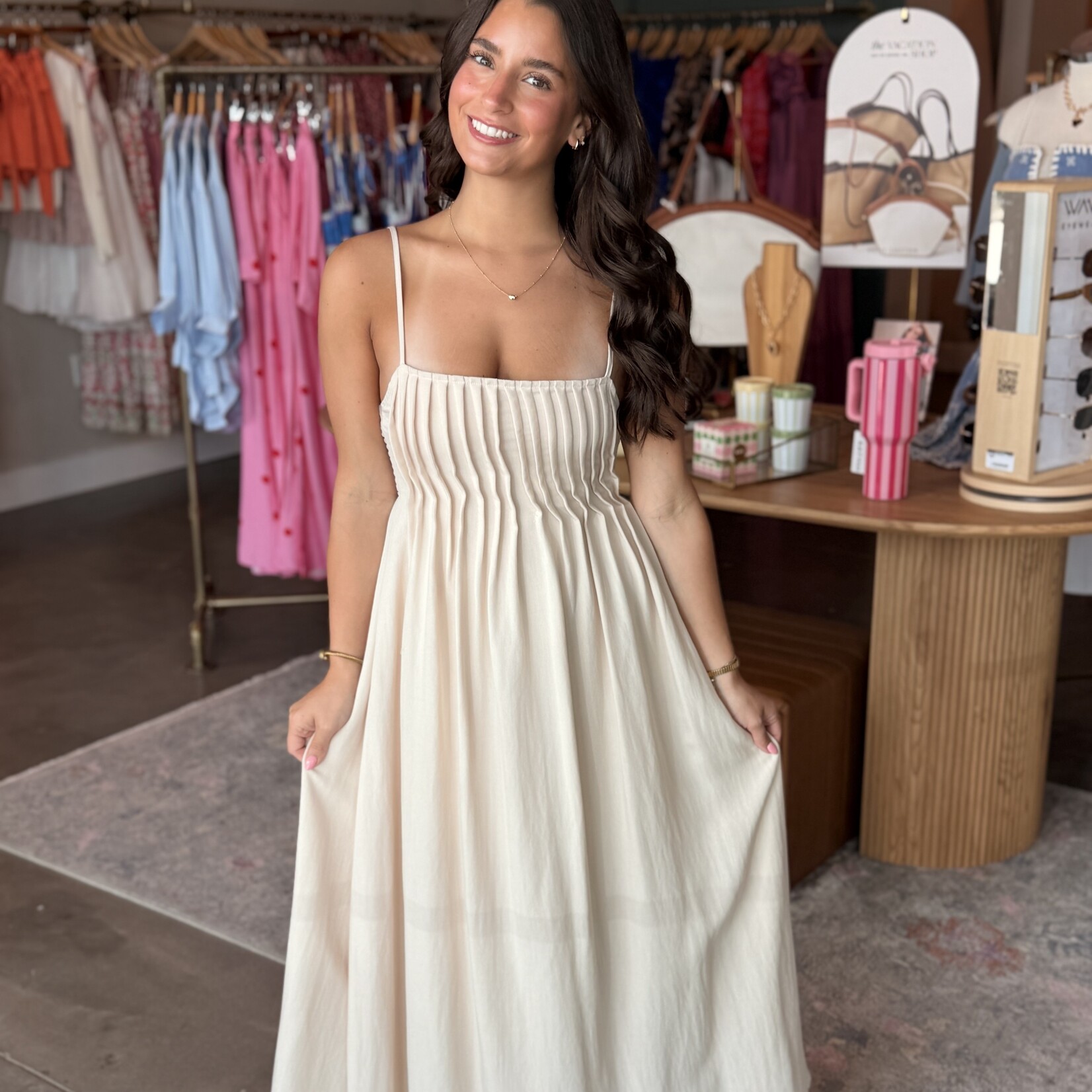 Pintuck Detail Midi Dress