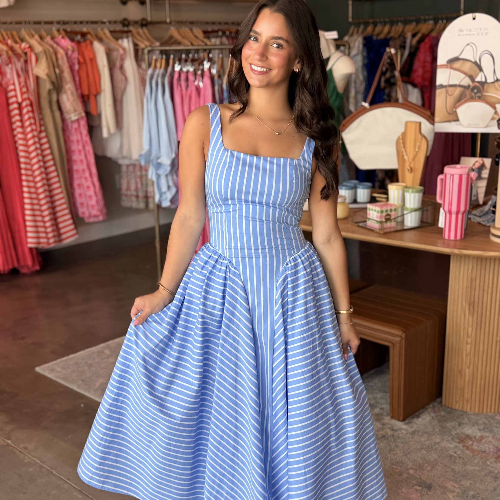 klesis Striped Fit and Flare Midi Dress