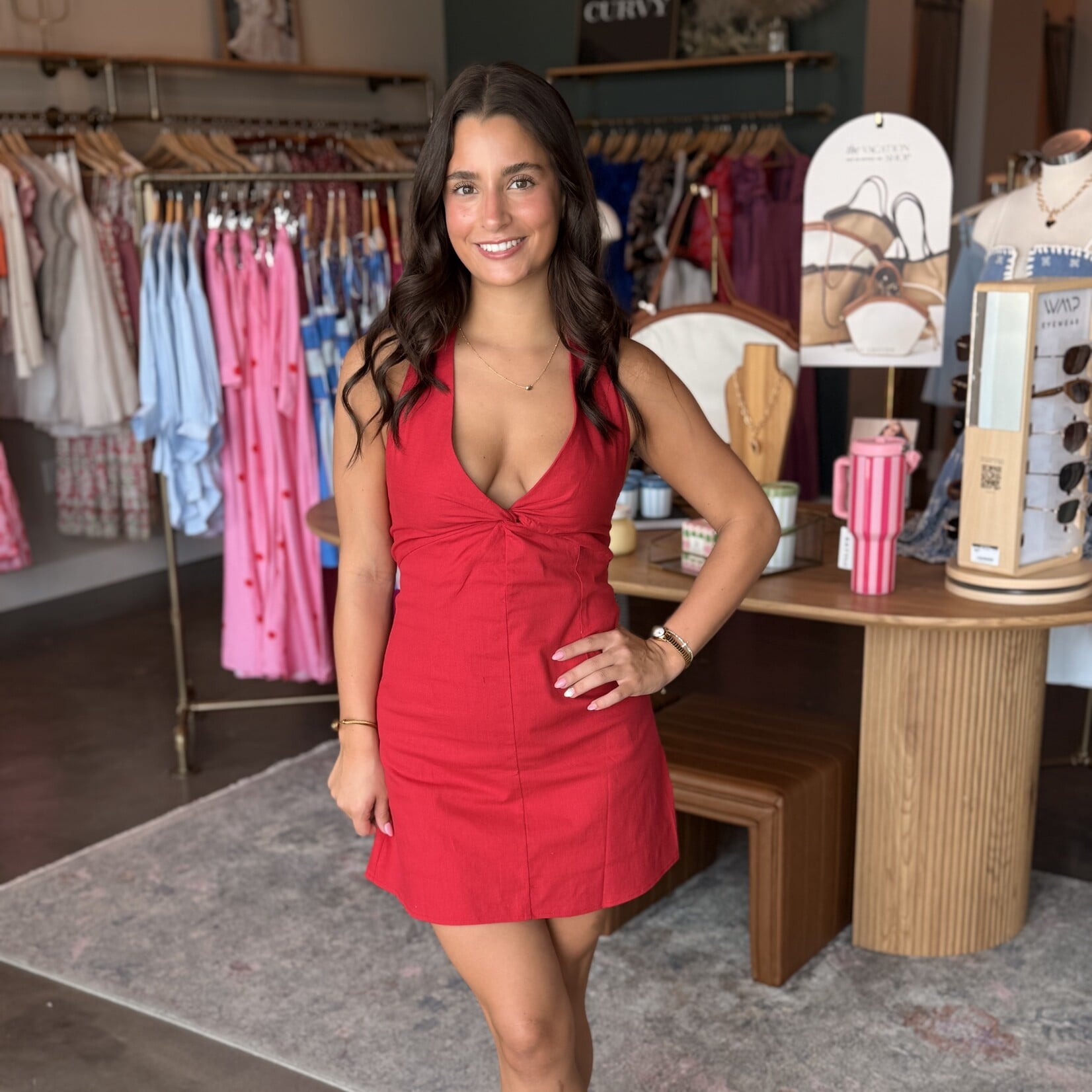 needii Stretch Halter Linen Mini Dress