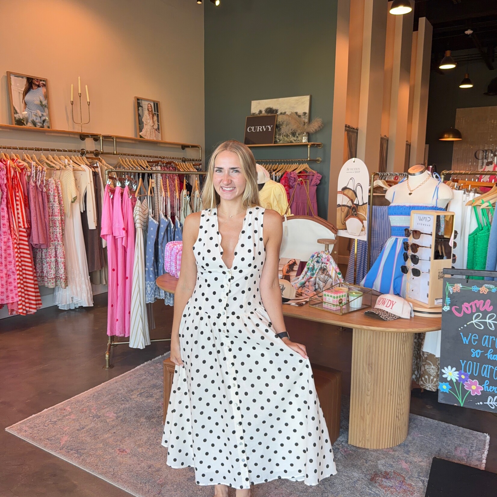 thml V-neck Polka Dot Midi Dress