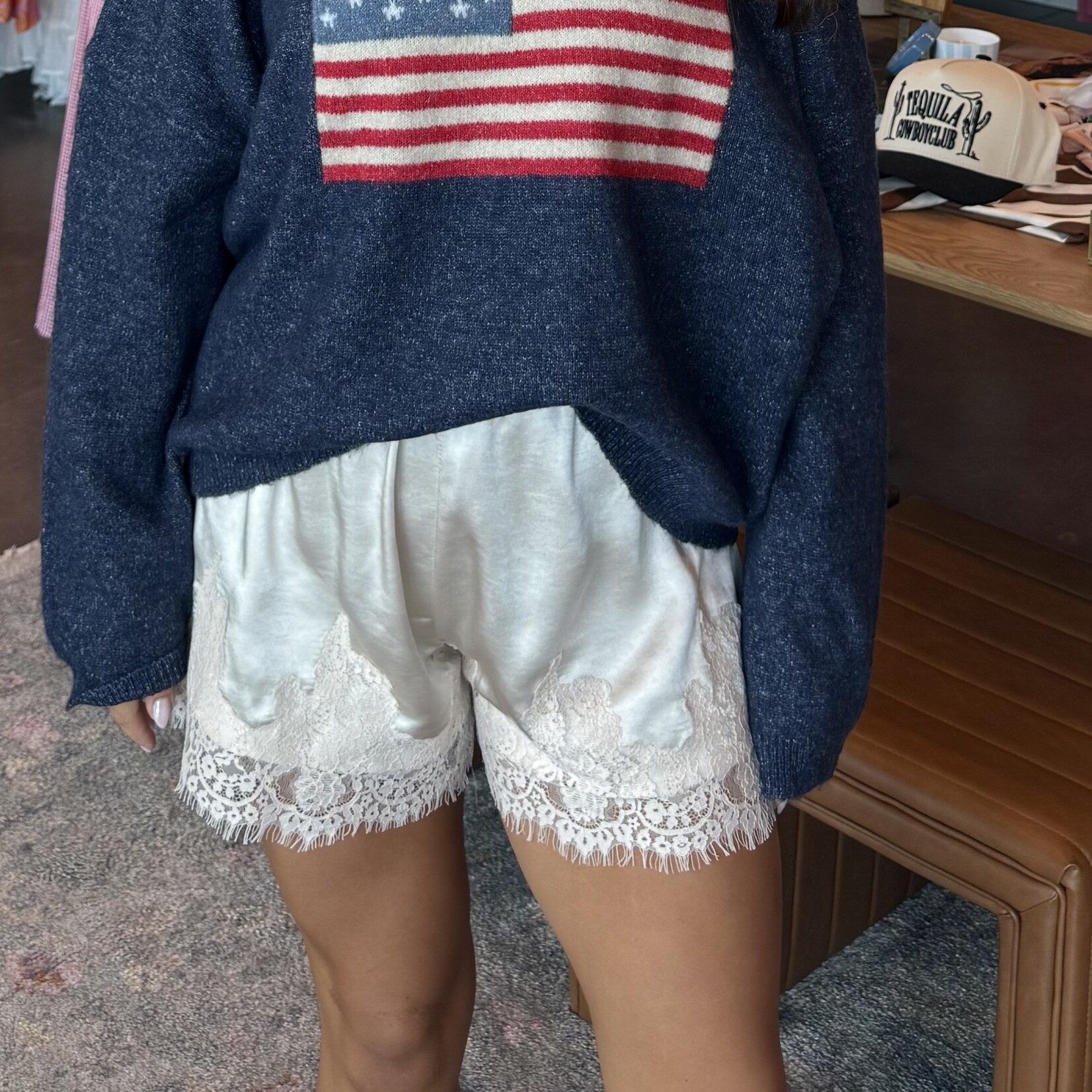 by together Satin Lace Trim Shorts