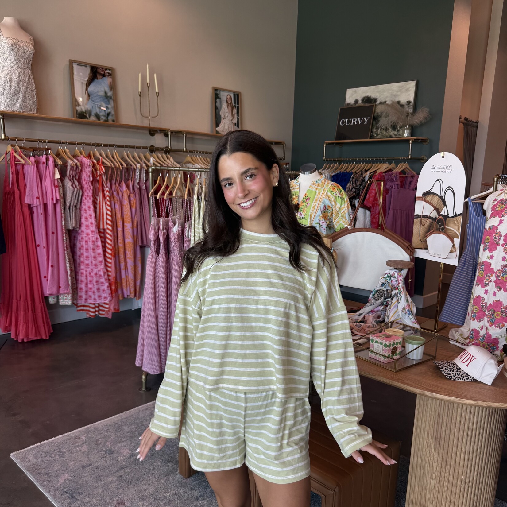 Striped Long Sleeve Top/Shorts Set