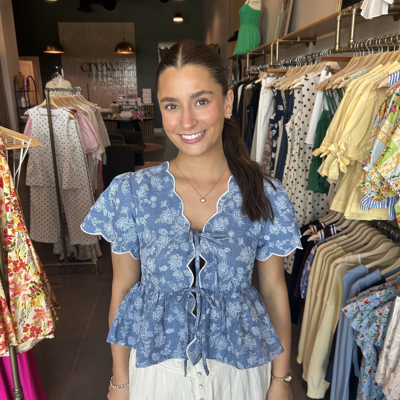 Floral Embroidery Peplum Top