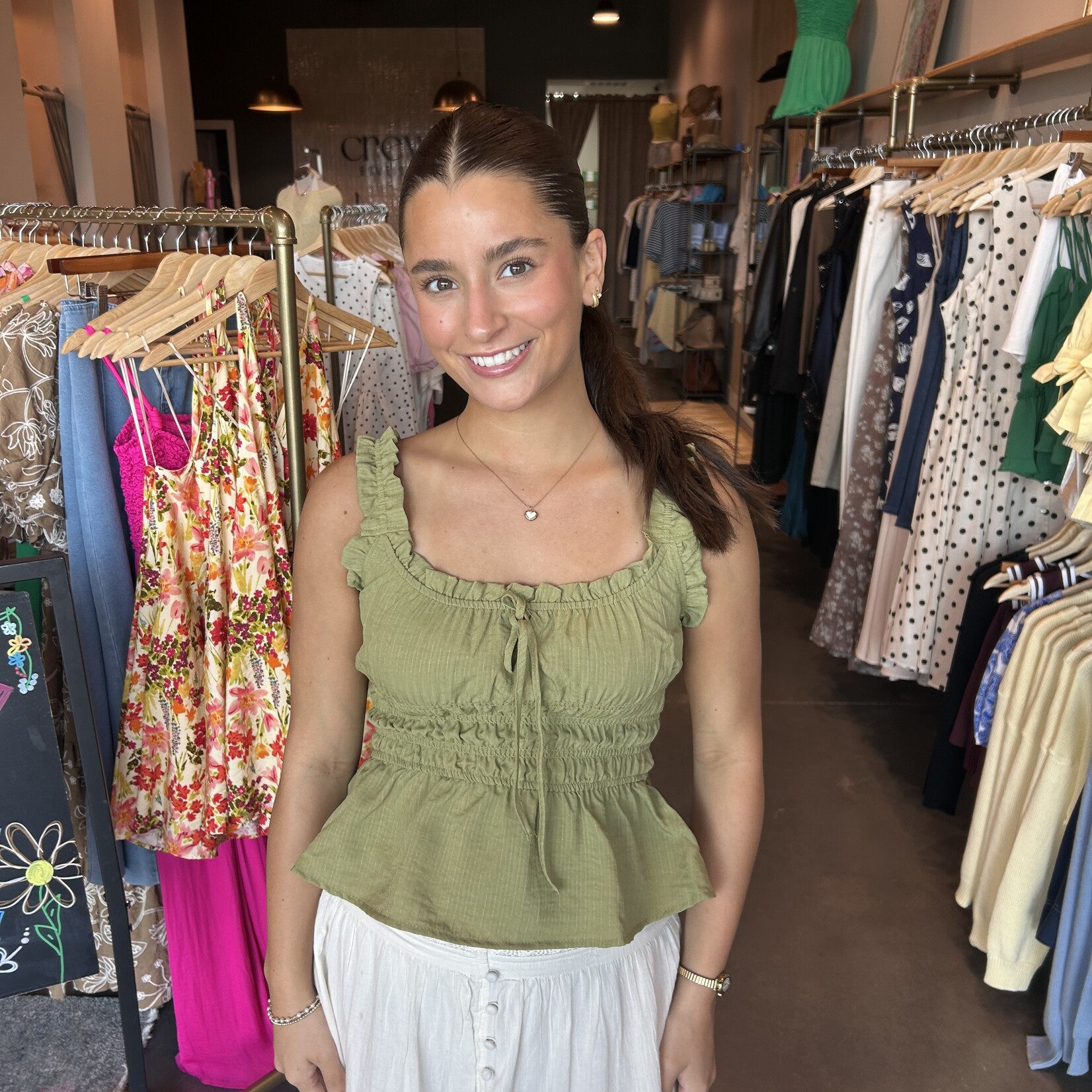 Ruffled Tie Front Smocked Waist Top